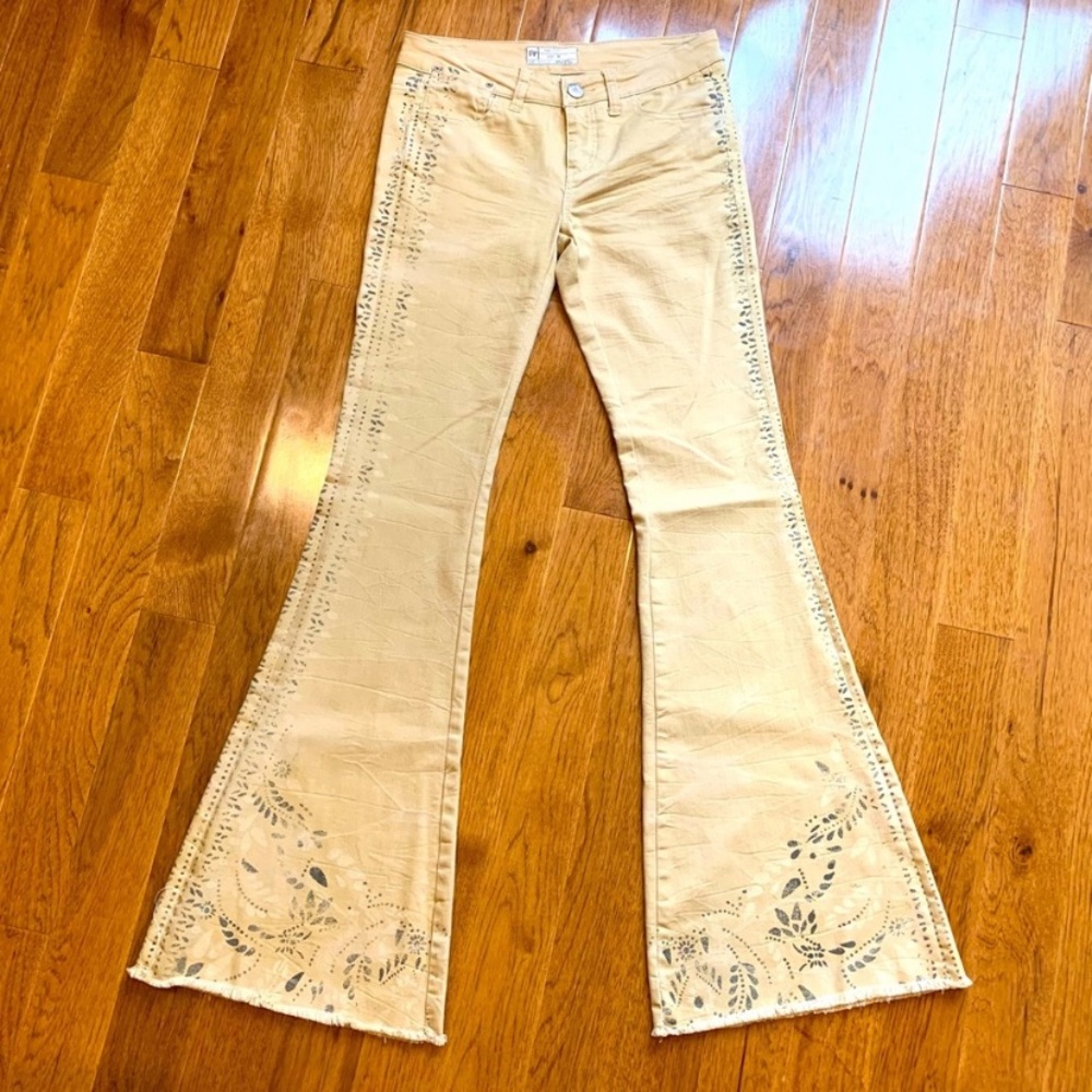 Free People Printed Flare Jeans
